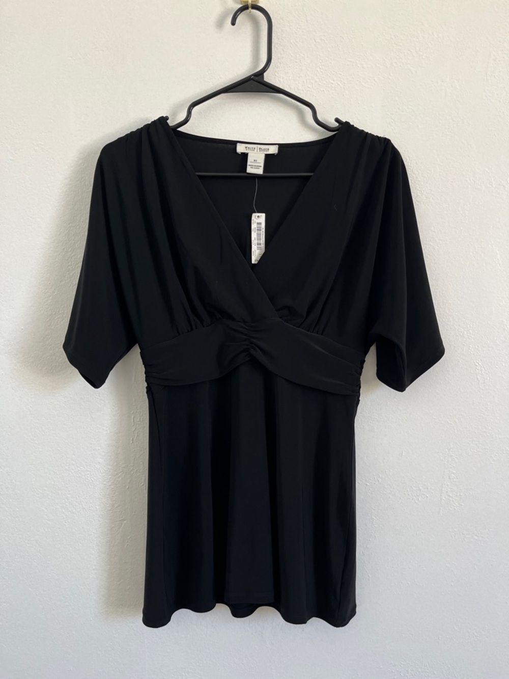 White House Black Market Black V-Neck Twist-Waist Long Sleeve Blouse Top XS